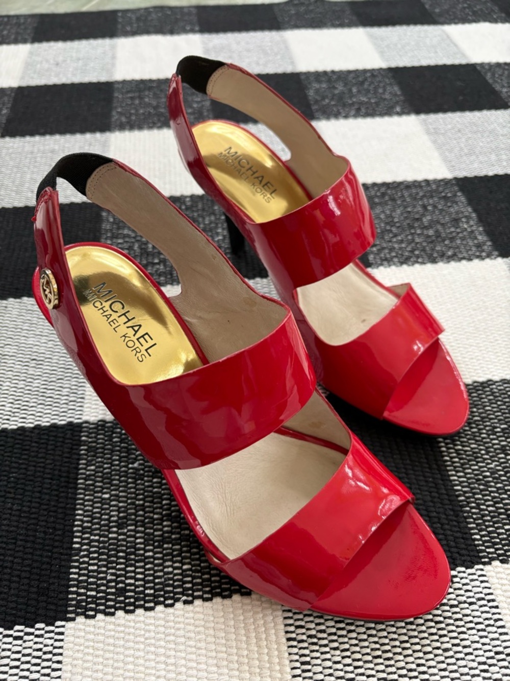 Michael Kors Red Patent Slingback Heels with Gold Logo